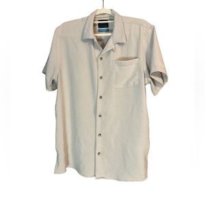 Men’s large MBX Premium Goods button down shirt.  Beige Tan Summer Vacation